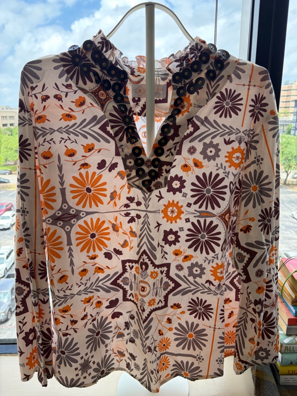 Sheridan Floral Patchwork Blouse in Orange, Brown, Cream